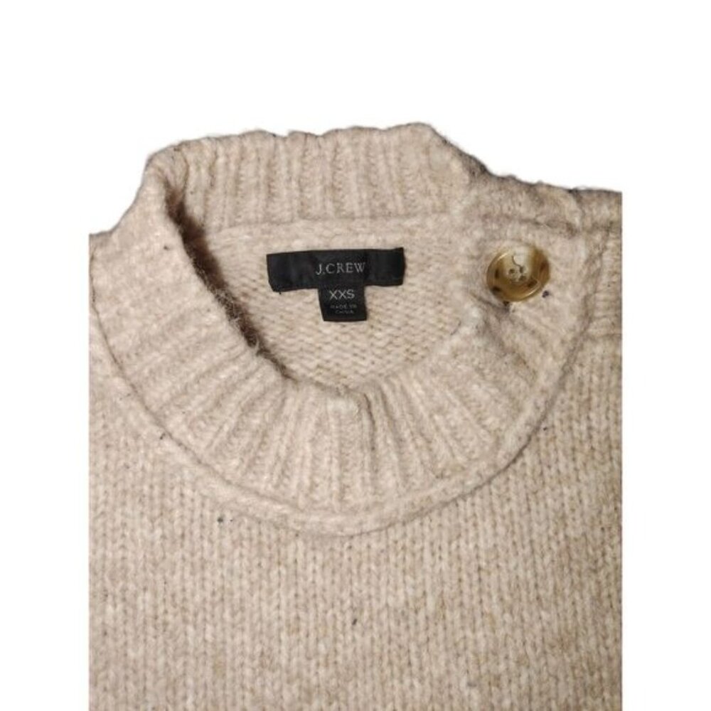 J Crew Womens Beige XXS Wool Blend Button Shoulder Sweater Mock Neck Classic - Picture 11 of 11